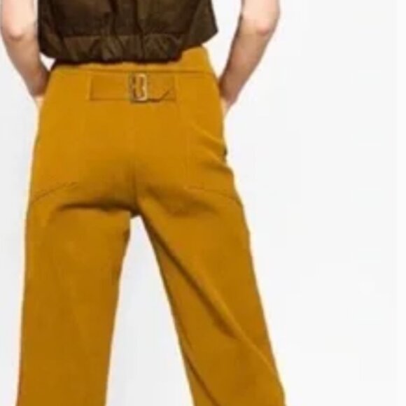 Zara SALE! High Waisted Wide Cropped Pants Mustard Color Red Stripes, sz. Medium - Picture 2 of 14